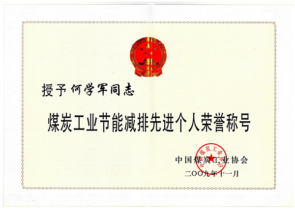 何學(xué)軍-煤炭工業(yè)節(jié)能減排先進(jìn)個(gè)人榮譽(yù)稱號